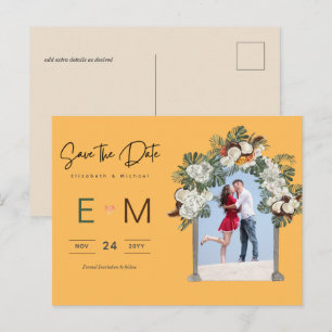 Carte Postale Photo de mariage à conserver Date jaune florale tr