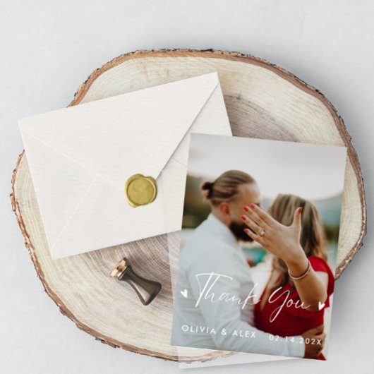 Carte Postale Photo de mariage à l'écriture moderne Merci 