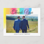Carte Postale Photo de mariage arc-en-ciel élégant Merci LGBTQ (Devant)