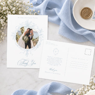 Carte Postale Photo de mariage de couronne florale bleue vintage