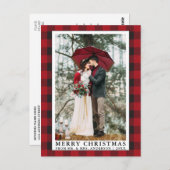 Carte Postale Photo de mariage de Noël plaid rouge buffle Merry (Devant / Derrière)