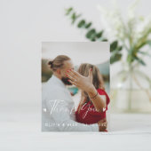 Carte Postale Photo de mariage écriture moderne Merci (Debout devant)