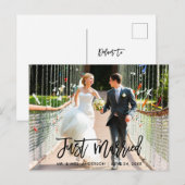 Carte Postale Photo de mariage écriture pinceau moderne Juste Ma (Devant / Derrière)