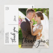 Carte Postale Photo de mariage élégant remerciement écriture noi (Devant / Derrière)