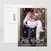 Carte Postale Photo de mariage Jeunes mariés Écriture au pinceau (Devant / Derrière)