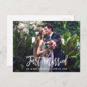 Carte Postale Photo de mariage Just Married en écriture Modern B (Devant / Derrière)