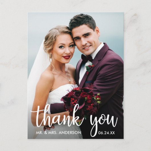Carte Postale Photo de mariage Merci Écriture moderne (Devant)