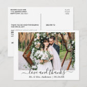 Carte Postale Photo de mariage Merci Love Script Tendance Modern (Devant / Derrière)