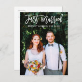 Carte Postale Photo de mariage moderne avec écriture brosse Just (Devant / Derrière)