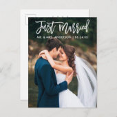 Carte Postale Photo de mariage moderne avec écriture Just Marrie (Devant / Derrière)