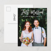 Carte Postale Photo de mariage moderne écriture brosse Just Marr (Devant / Derrière)