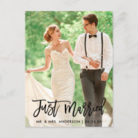 Photo de mariage moderne 'Juste mariés' écriture p