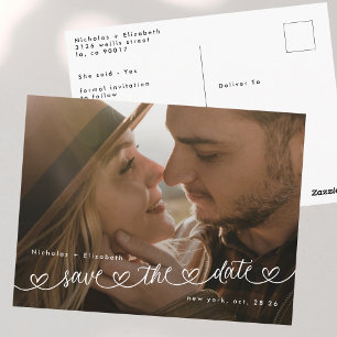 Carte Postale Photo de mariage moderne noir et blanc Save The Da