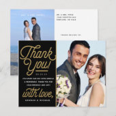 Carte Postale Photo de mariage remerciant moderne rétro or (Devant / Derrière)