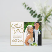 Carte Postale Photo de mariage remerciant moderne rétro or (Debout devant)