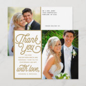 Carte Postale Photo de mariage remerciant moderne rétro or (Devant / Derrière)
