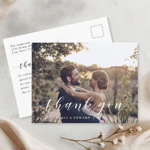 Carte Postale Photo de mariage remerciement écriture manuscrite