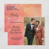 Carte Postale Photo de mariage remerciements orange abstrait flu (Devant / Derrière)