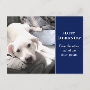 Carte Postale Photo de mignon chien blanc avec meilleur ami papa