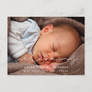 Carte Postale Photo de naissance minimaliste écrite à la main