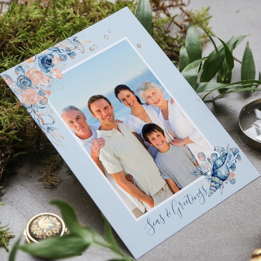 Carte Postale Photo de Noël chic nautique Mers et salutations