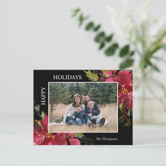Carte Postale Photo de Noël de Poinsettia Happy Holidays (Debout devant)