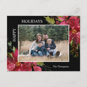 Carte Postale Photo de Noël de Poinsettia Happy Holidays