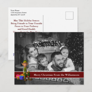 Carte Postale Photo de Noël en noir et blanc avec Elf amusant