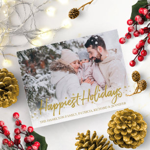 Carte Postale Photo de Noël Joyeuses Fêtes avec écriture dorée