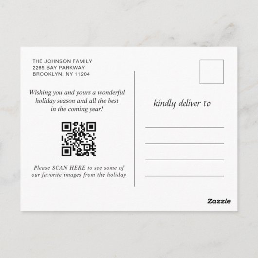 Carte Postale PHOTO de Noël moderne Salut code QR (Dos)