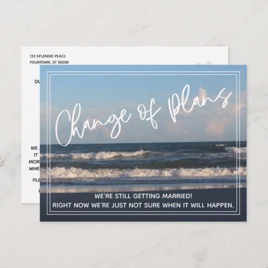 Carte Postale Photo de plage Changement de plans Reporté Mariage (Devant / Derrière)