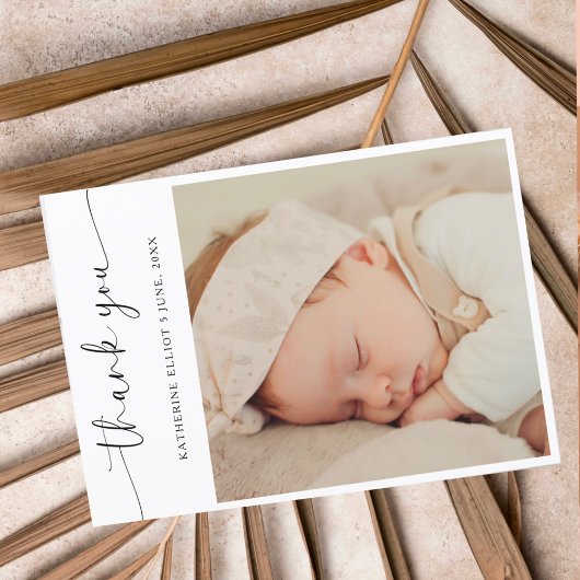 Carte Postale Photo de remerciement à l'écriture moderne minimal