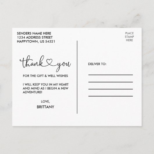 Carte Postale Photo de remerciement de fin d'études en calligrap (Dos)