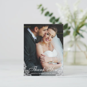 Carte Postale Photo de remerciement de mariage à dentelle