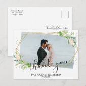 Carte Postale Photo de remerciement de mariage à motifs géométri (Devant / Derrière)