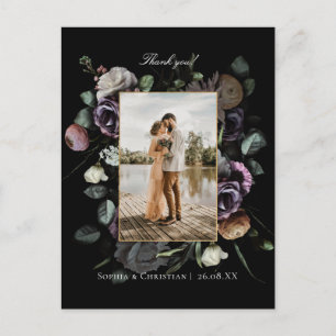 Carte Postale Photo de remerciement de mariage floral sombre et