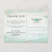 Carte Postale Photo de remerciement de mariage floral turquoise (Dos)