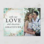 Carte Postale Photo de remerciement de mariage floral turquoise (Devant)