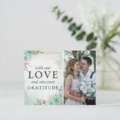 Carte Postale Photo de remerciement de mariage floral turquoise (Debout devant)