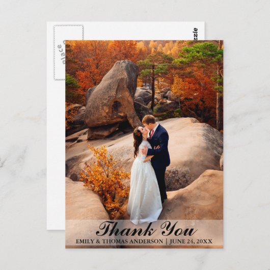 Carte postale photo de remerciement des mariés et (Devant / Derrière)