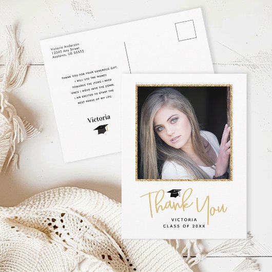 Carte Postale Photo de remerciement écriture dorée pour la remis