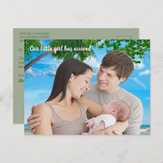 Carte Postale Photo de remerciement pour bébé fille Noël d'été (Devant / Derrière)