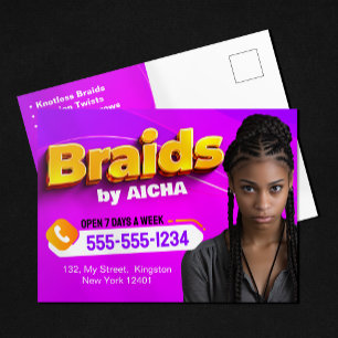 Carte Postale Photo de tressage de cheveux africains rose et jau