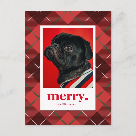 Carte Postale PHOTO DE VACANCES NOËL | Joyeux rouge plaid (Devant)