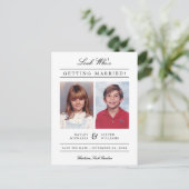 Carte Postale Photo d'enfant Enregistrer la date | Blanc (Debout devant)