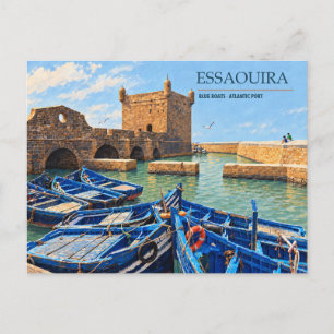 Carte Postale Photo du port des bateaux bleus d'Essaouira Maro