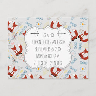 Carte Postale Photo d'un bébé garçon Renard Bois Naissance Stati