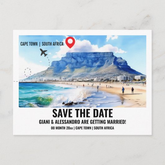 Carte Postale Photo en aquarelle du Cap pour votre save the date (Devant)