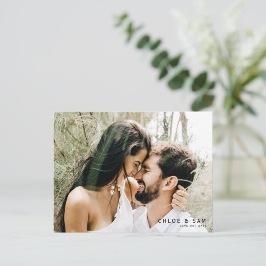 Carte Postale Photo en couple moderne QR Code Enregistrer la dat (Debout devant)