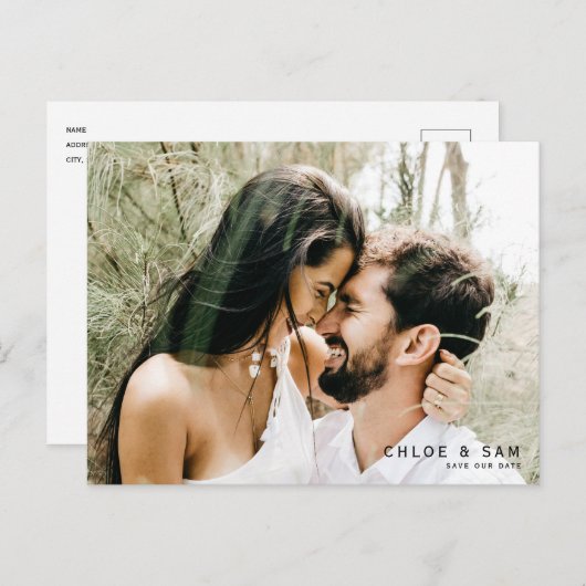 Carte Postale Photo en couple moderne QR Code Enregistrer la dat (Devant / Derrière)